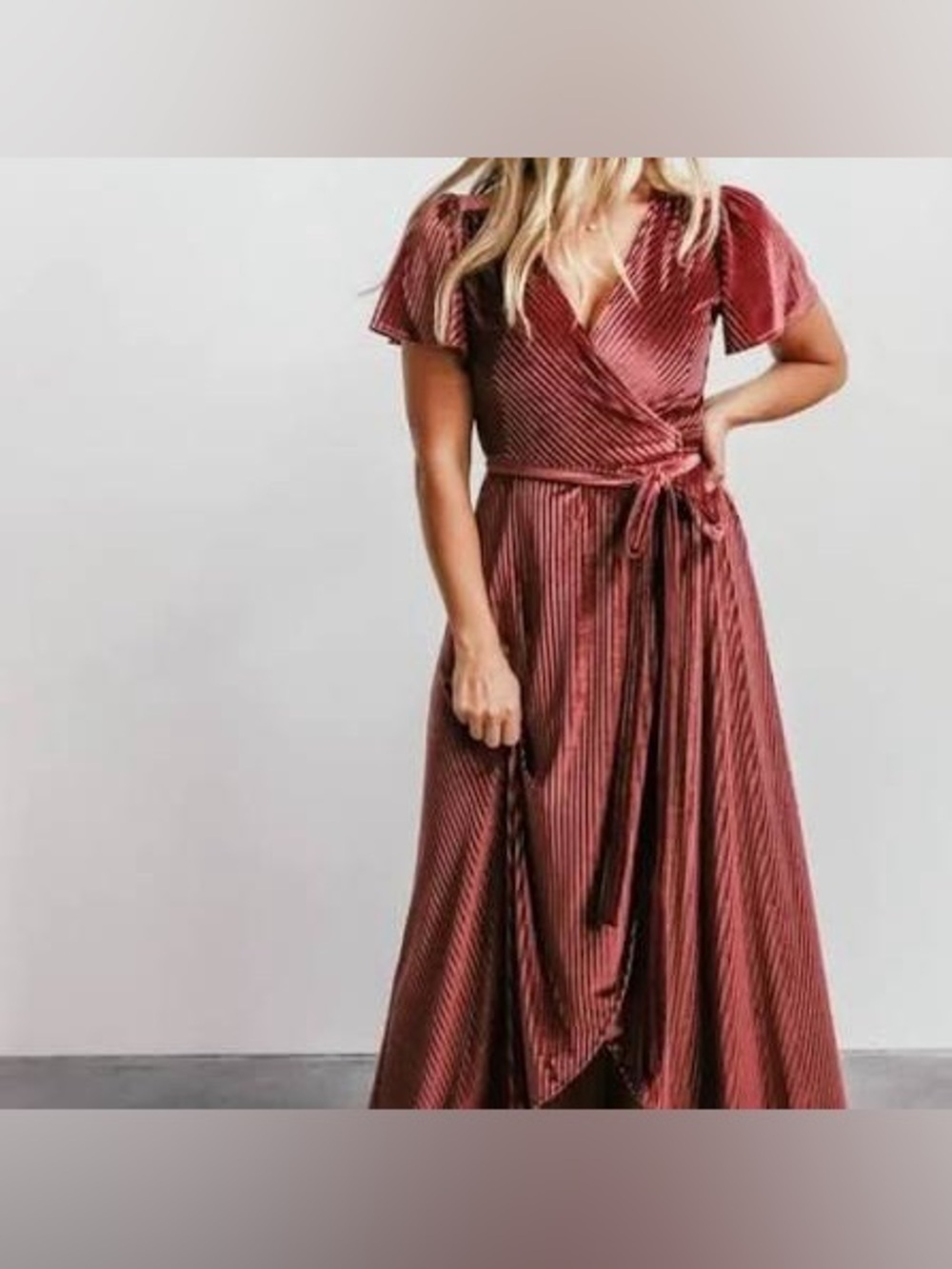 Baltic born velvet, ribbed, maxi wrap dress Med feminine romantic wedding guest - Picture 3 of 8
